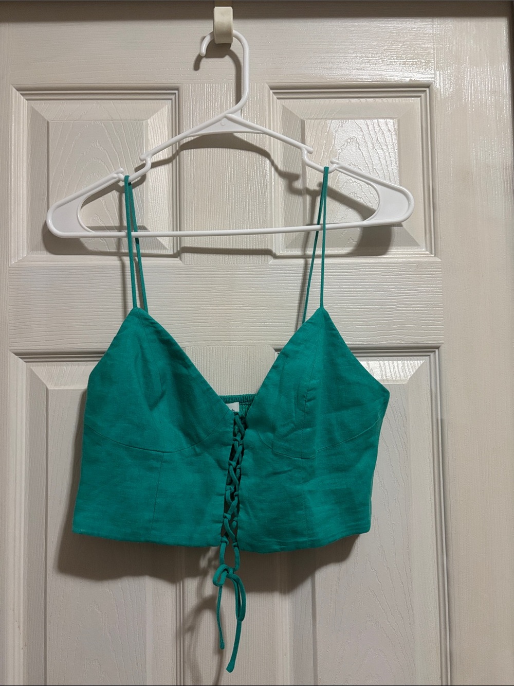 Lovers + Friends Teal Lace-Up Cropped Cami